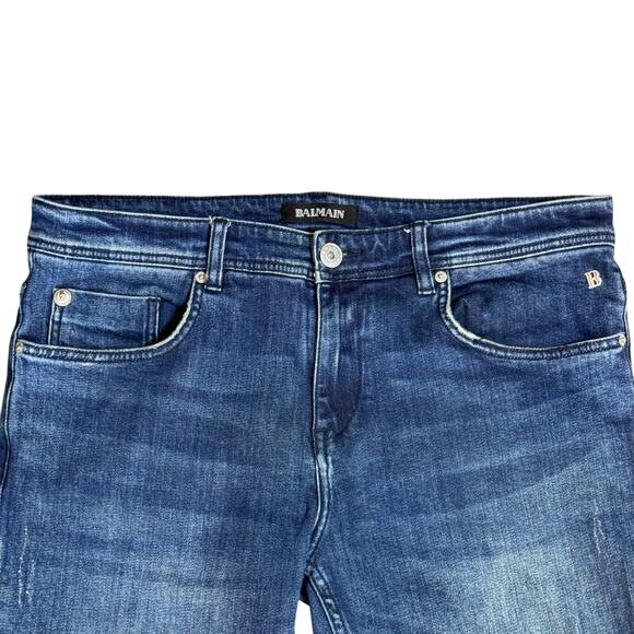 BALMAIN Paris Men's Medium Wash Distressed Denim Slim Fit Jeans Size 34 x 32 - Picture 2 of 13